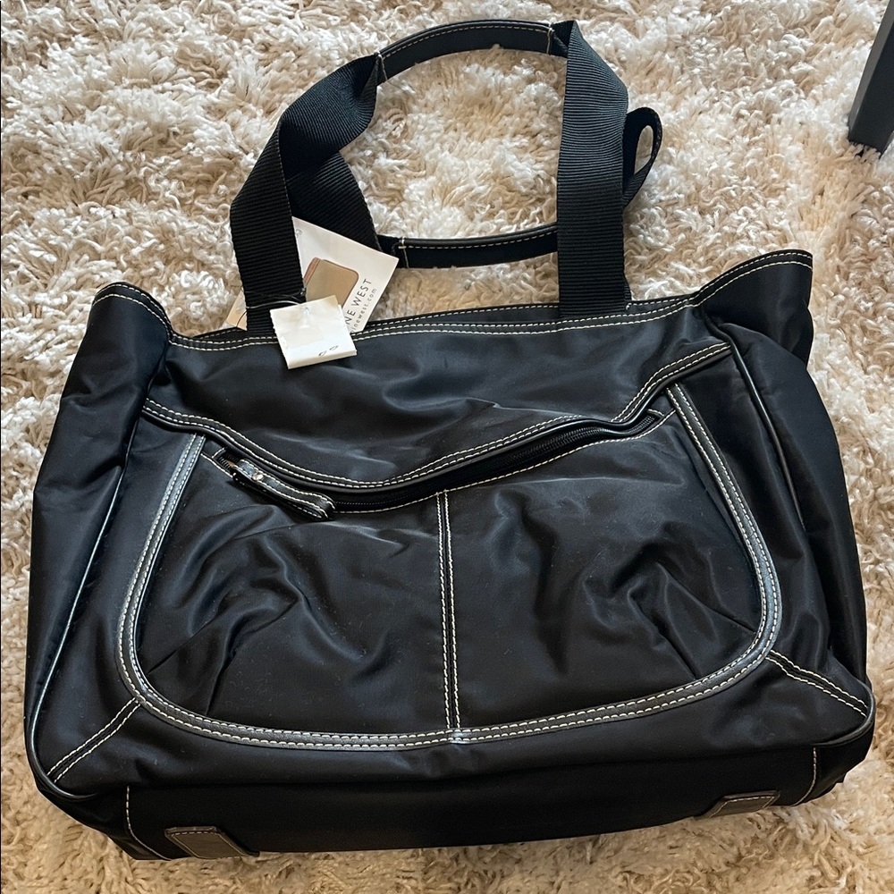 New Nine West Black Tote with White Stitching